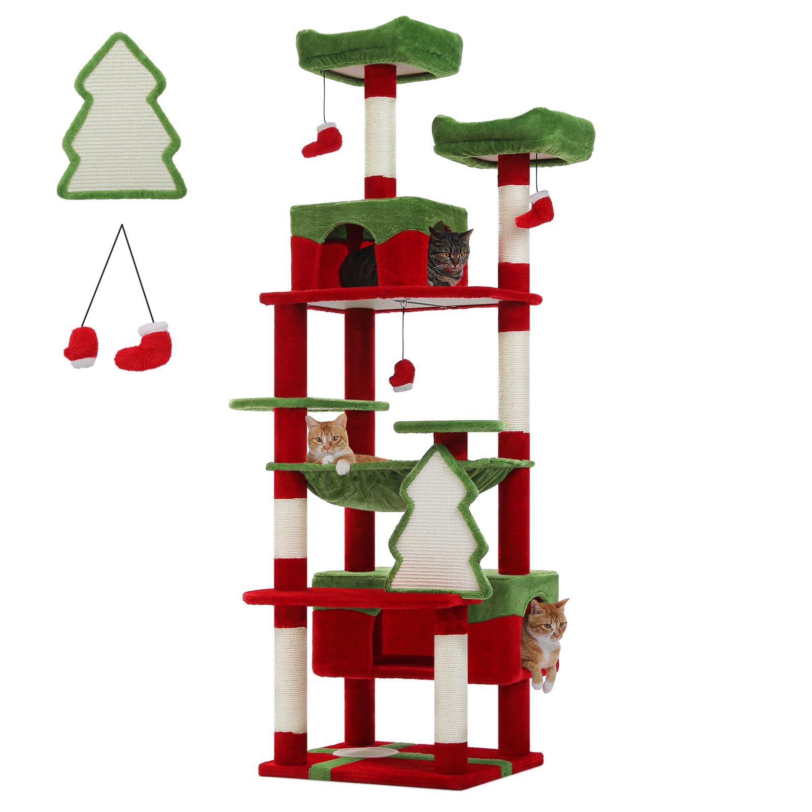 PAWZ Road 72-81 Inches Large Cat Tree, Tall Cat Tower with Large Mental Hammock for Indoor Cats Adults,7 Sisal-Covered Scratching Posts, 2 Padded Perches, Condos, and Basket
