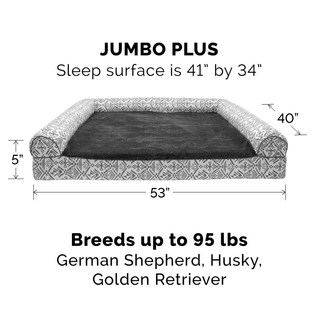 Furhaven — Funda de Repuesto para Cama de Perro Estilo Sofá con Felpa y Diseño Kilim Suroeste, Lavable a Máquina