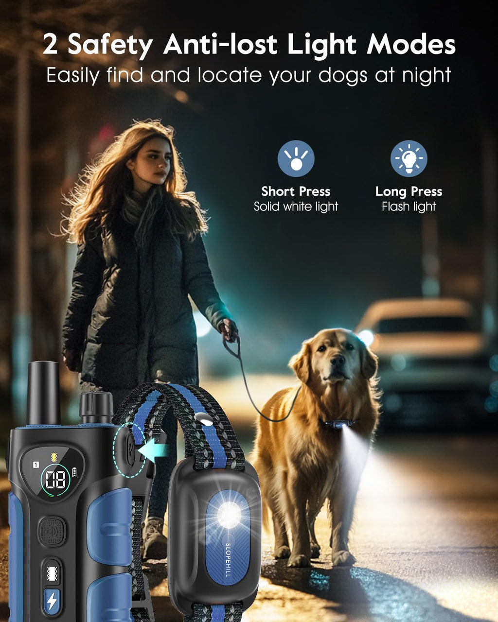 SLOPEHILL — Collar de Entrenamiento con Control Remoto para Perro con 5 Modos: Vibración, Beep, Descarga, Luz y Modo Sin Descarga