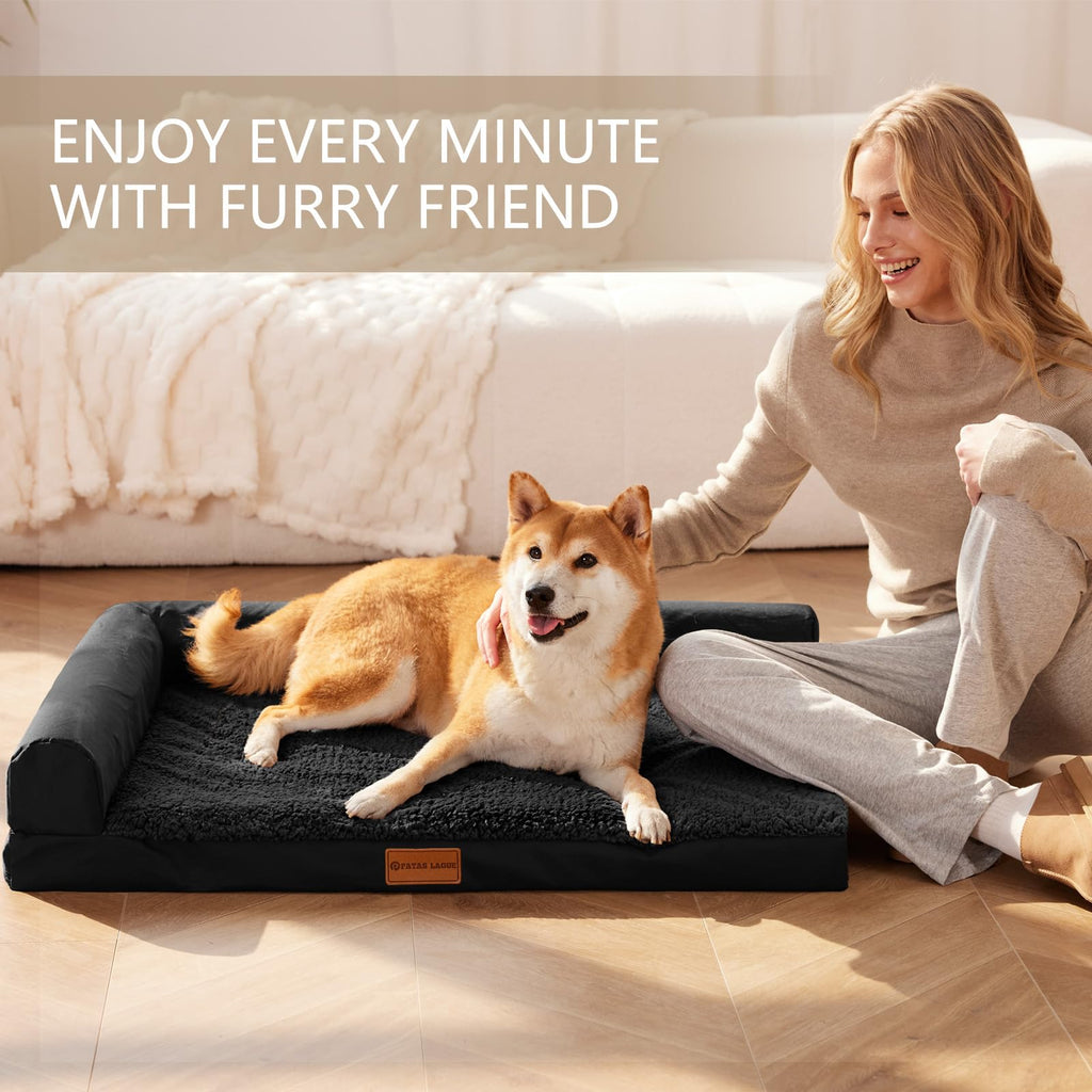 Patas Lague — Cama Ortopédica con Bolster en L y Cubierta Lavable Impermeable para Perro
