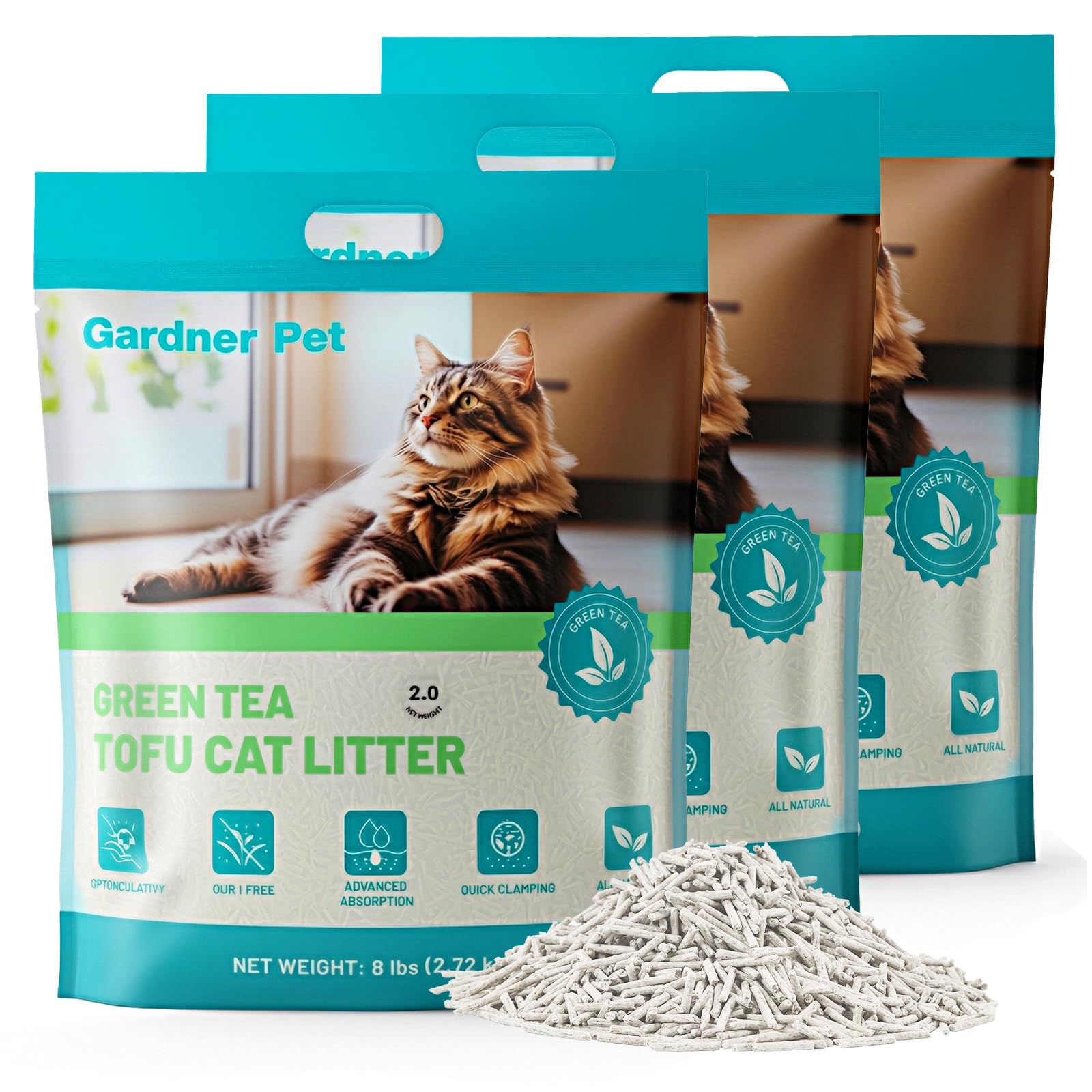Gardner Pet — Arena para Gato de Tofu Natural con Té Verde, Fórmula Vegetal de Absorción Rápida y Control de Olores
