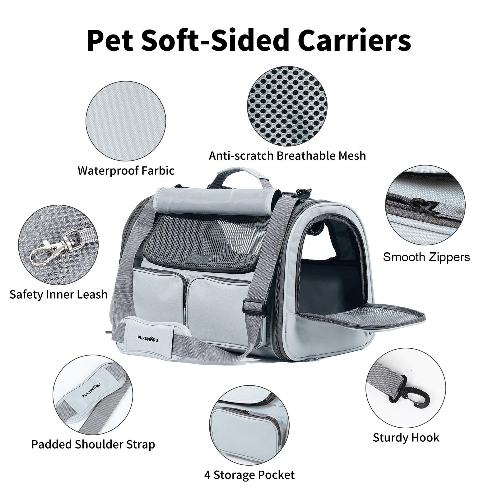 FUKUMARU — Transportadora para Gato y Perro Pequeño Aprobada por Aerolíneas con 4 Puertas de Acceso y Cojín Lavable