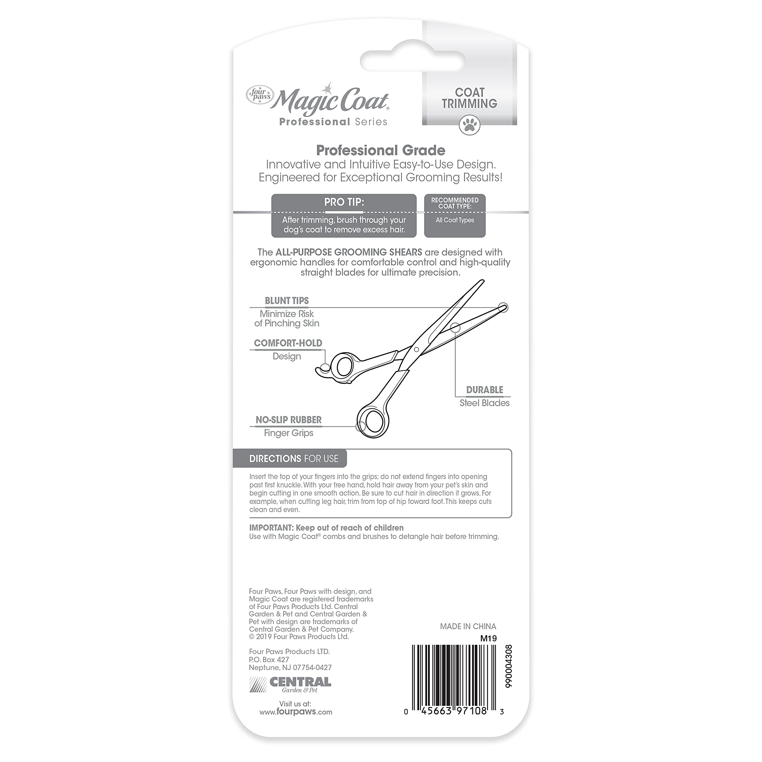 Four Paws Magic Coat Serie Profesional — Tijeras de Adelgazamiento para Perros y Gatos con Puntas Redondeadas y Agarre Antideslizante, 7.5 Pulgadas