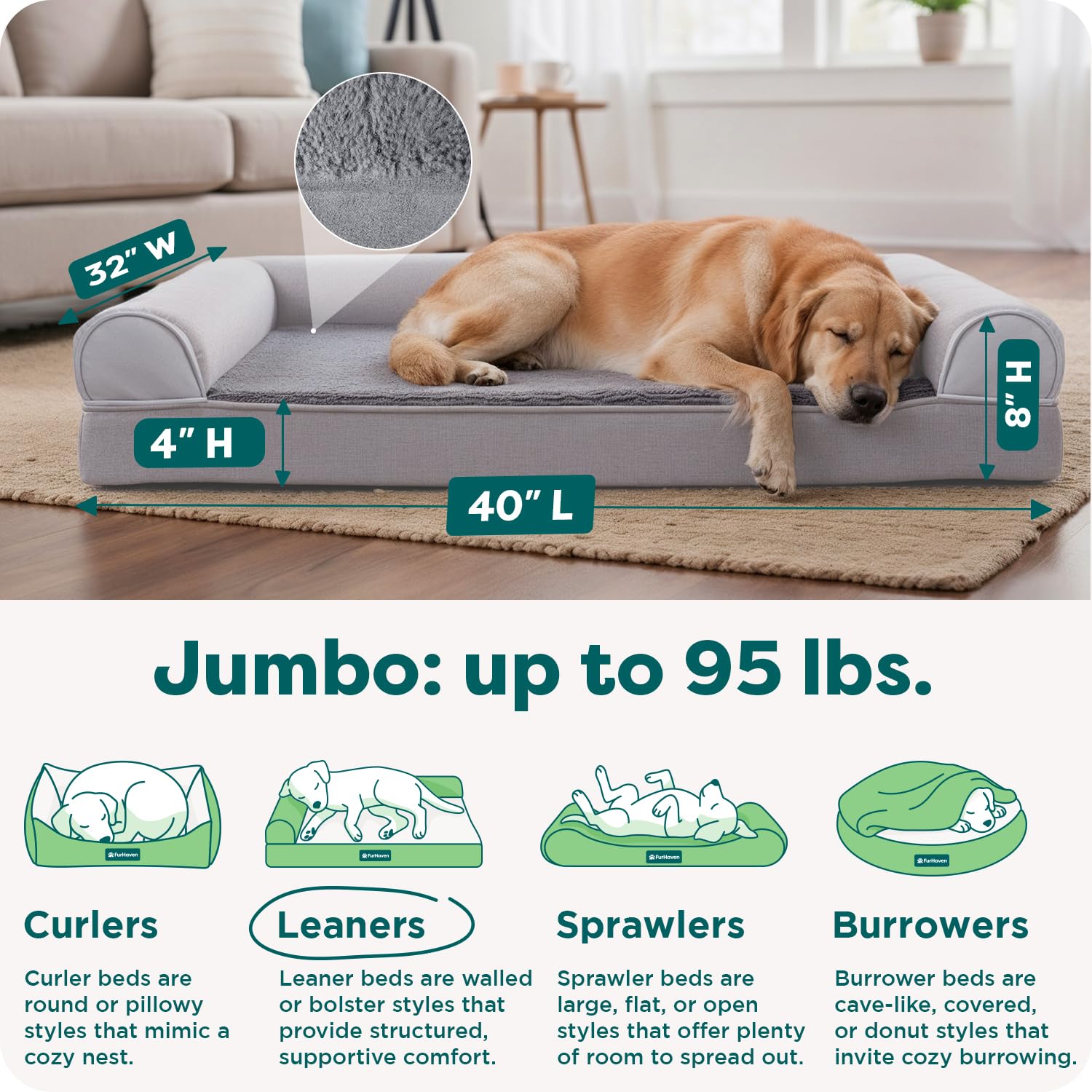 Furhaven Cooling Gel — Cama Ortopédica con Gel Refrescante, Bolsters Removibles y Cubierta Lavable para Perros Grandes