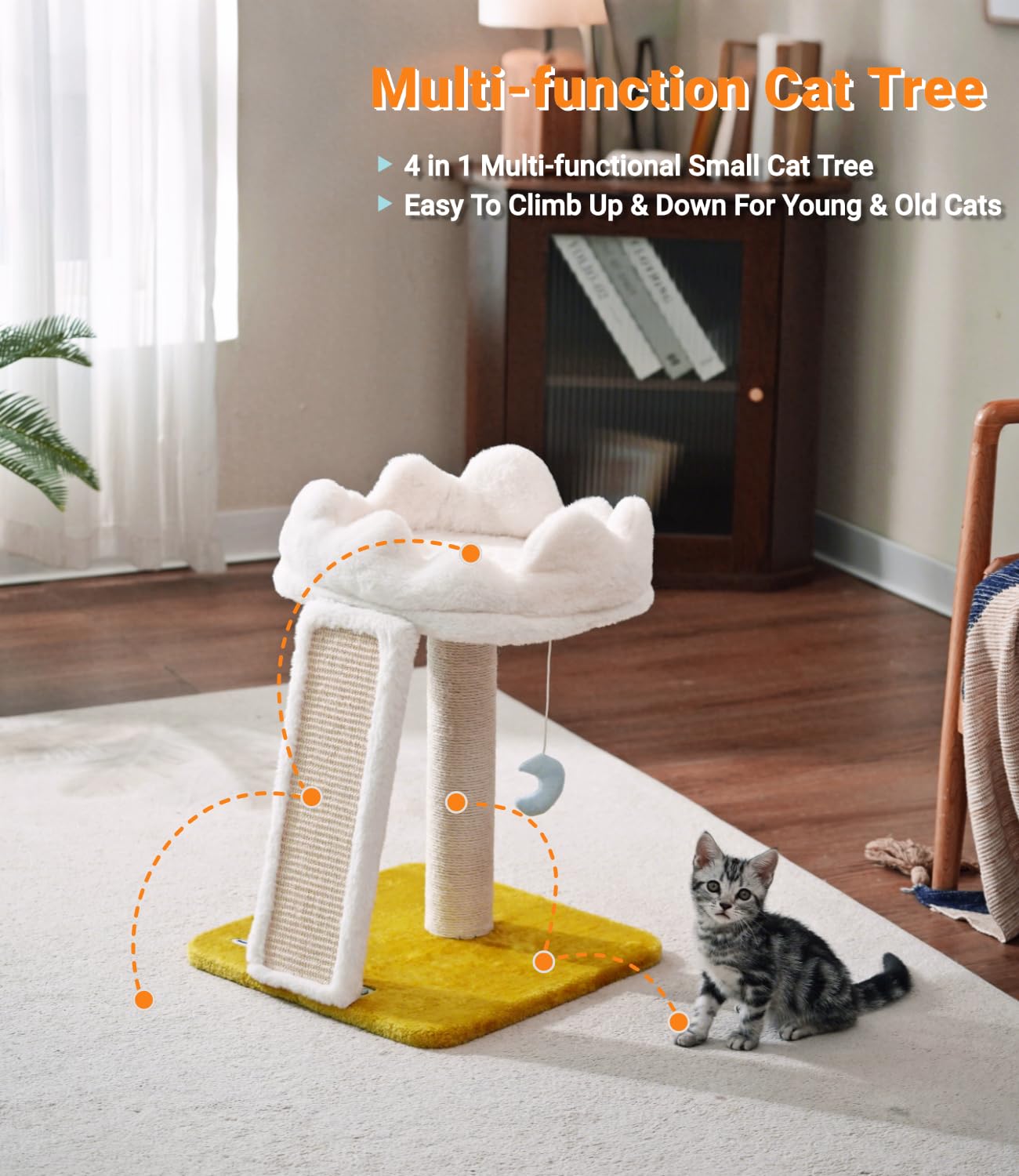 Happi N Pets Cloud — Torre Rascador con Cama, Percha y Juguetes para Gato