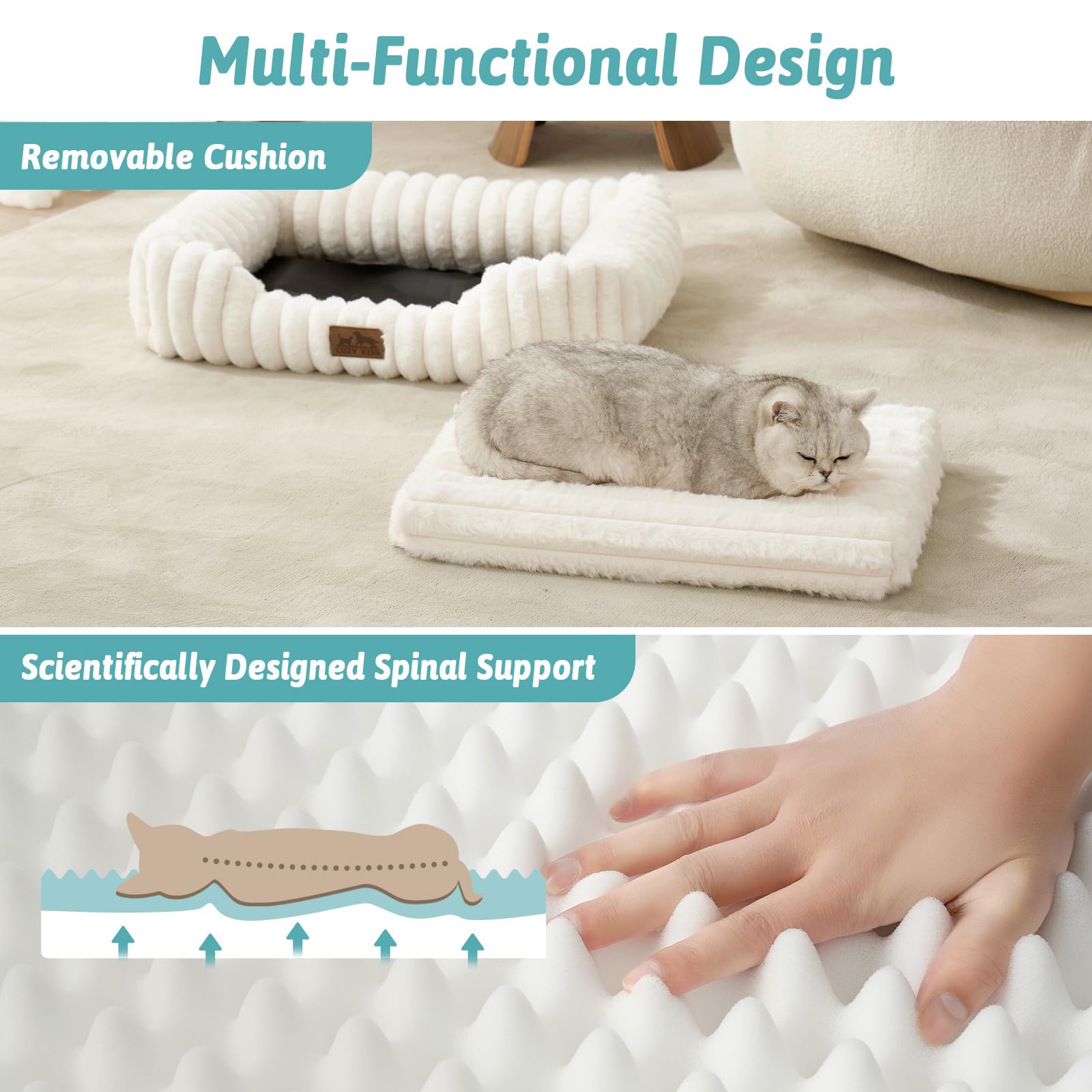 Cama Ortopédica Rectangular Lavable con Lados Elevados y Base Antideslizante — Cama Calmante para Perros y Gatos de Interior