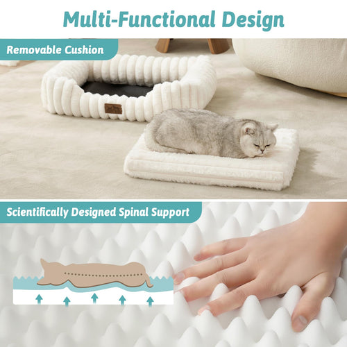 Cama Ortopédica Rectangular Lavable con Lados Elevados y Base Antideslizante — Cama Calmante para Perros y Gatos de Interior