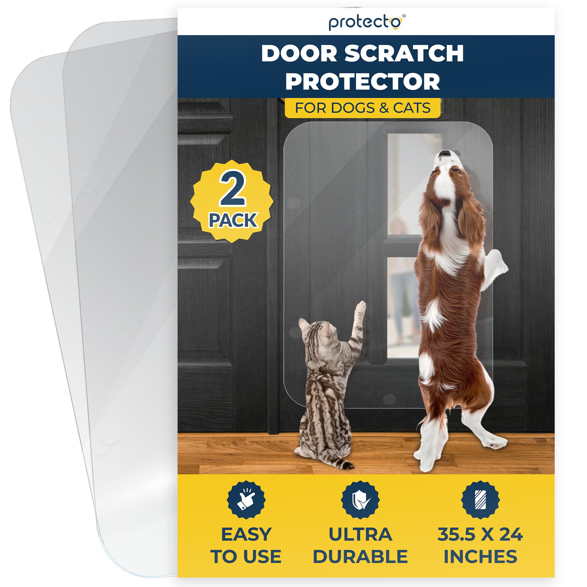 PROTECTO Heavy Duty Door Protector from Dog Scratching, Clear Door Scratch Protector, Easy & Quick to Install on Window, Wall, Screen & Sliding Doors, Cat Scratch Guard for Indoors Outdoors