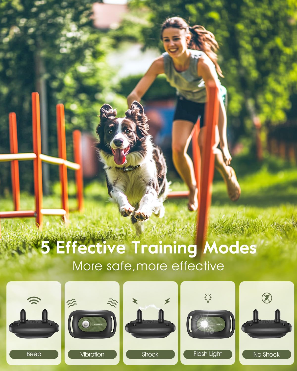 SLOPEHILL — Collar de Entrenamiento con Control Remoto para Perro con 5 Modos: Vibración, Beep, Descarga, Luz y Modo Sin Descarga