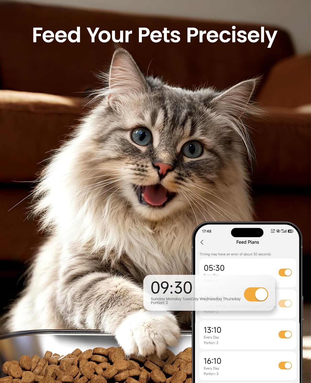 Oneisall — Comedero Automático para 2 Gatos y Mascotas Pequeñas con Dispensador de Alimento de 5L / 20 Tazas