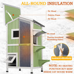 PetsCosset — Casa para Gatos de Madera de Dos Pisos con Techo Impermeable Abatible y Puertas de Escape para Uso Exterior e Interior