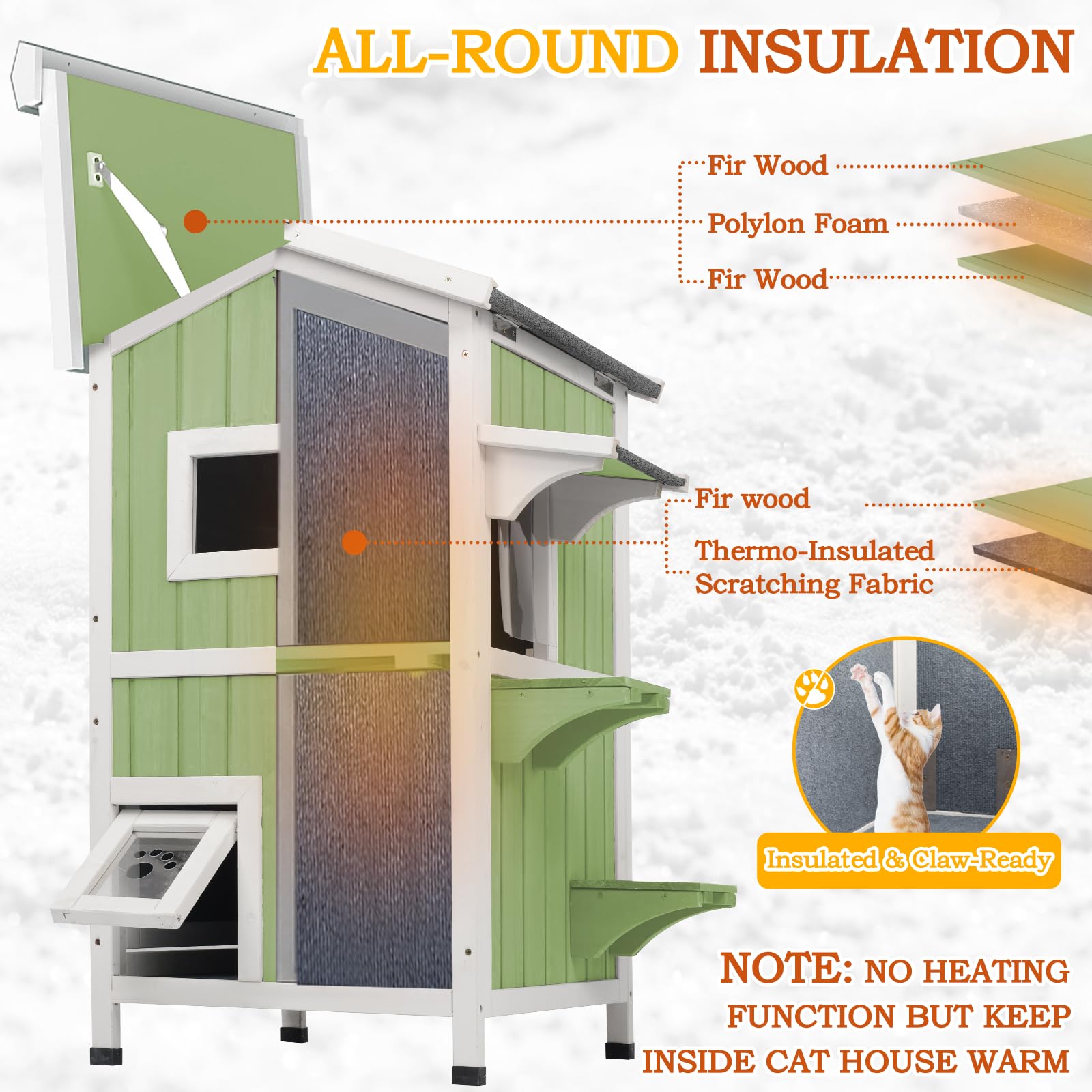 PetsCosset — Casa para Gatos de Madera de Dos Pisos con Techo Impermeable Abatible y Puertas de Escape para Uso Exterior e Interior