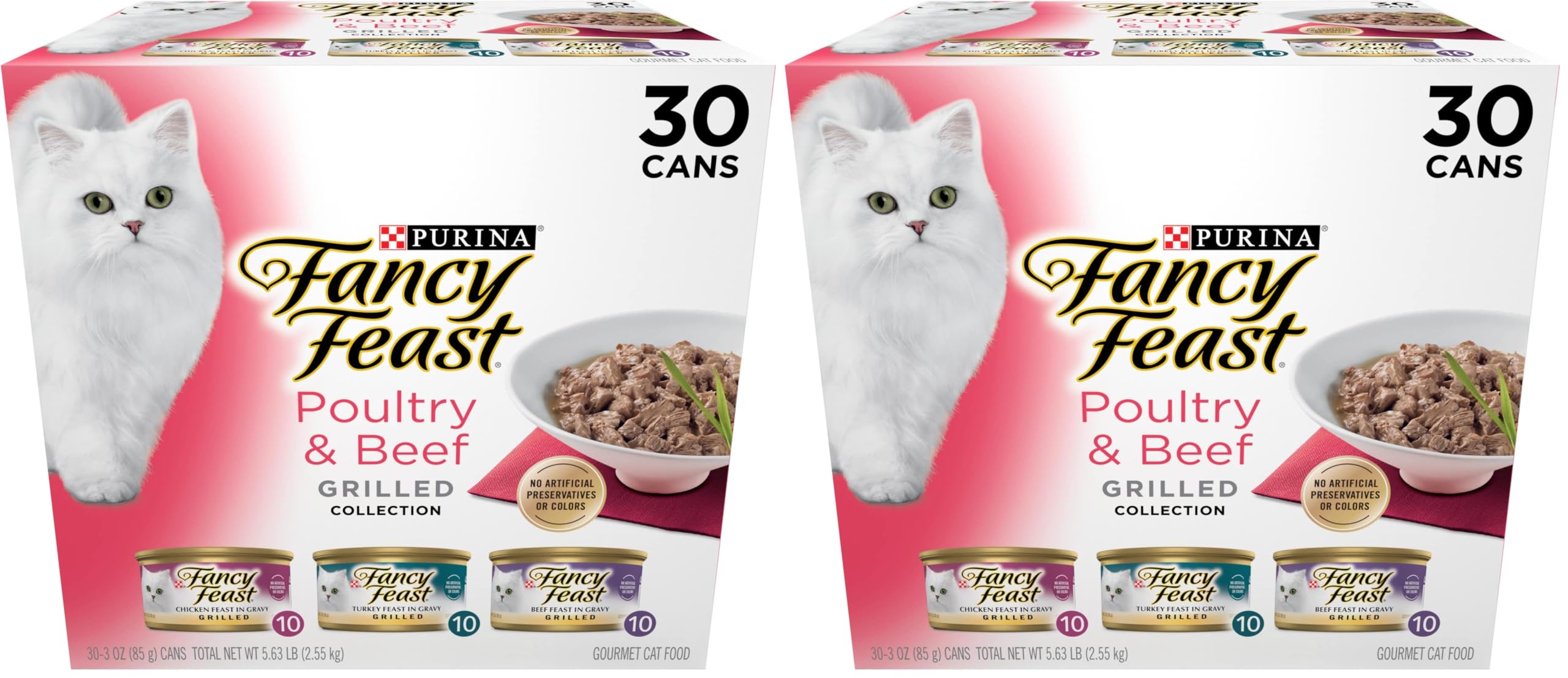 Fancy Feast Grilled — Alimento Húmedo Variedad Aves y Res para Gato (Pack de 30 latas)