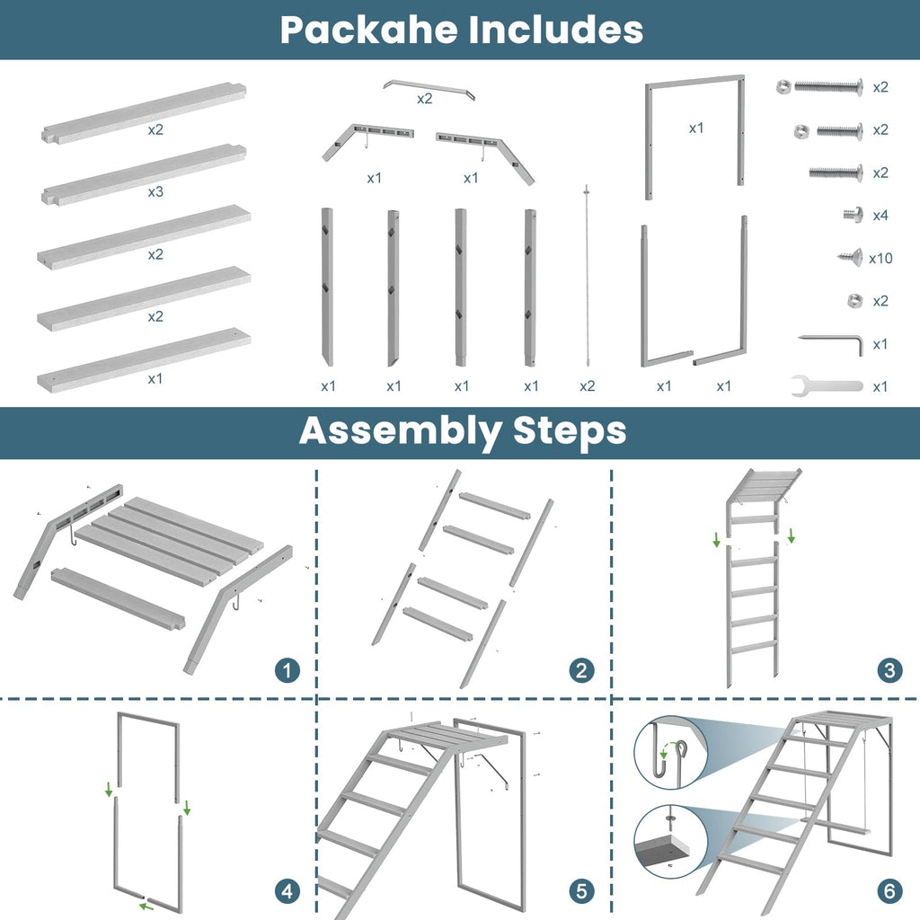 Estructura de Juego para Gallinas y Mascotas — Columpio, Escalera y Percha de Madera con Barras de Descanso para Gallinas, Conejos y Aves de Traspatio