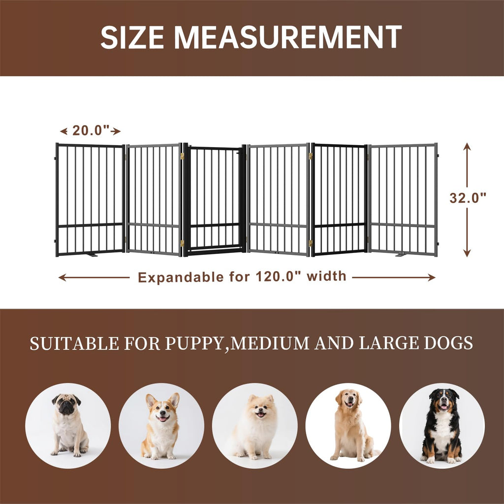 Corralito y Reja Divisoria de Metal para Perros — Puerta Abatible, Plegable y Autoportante para Interiores