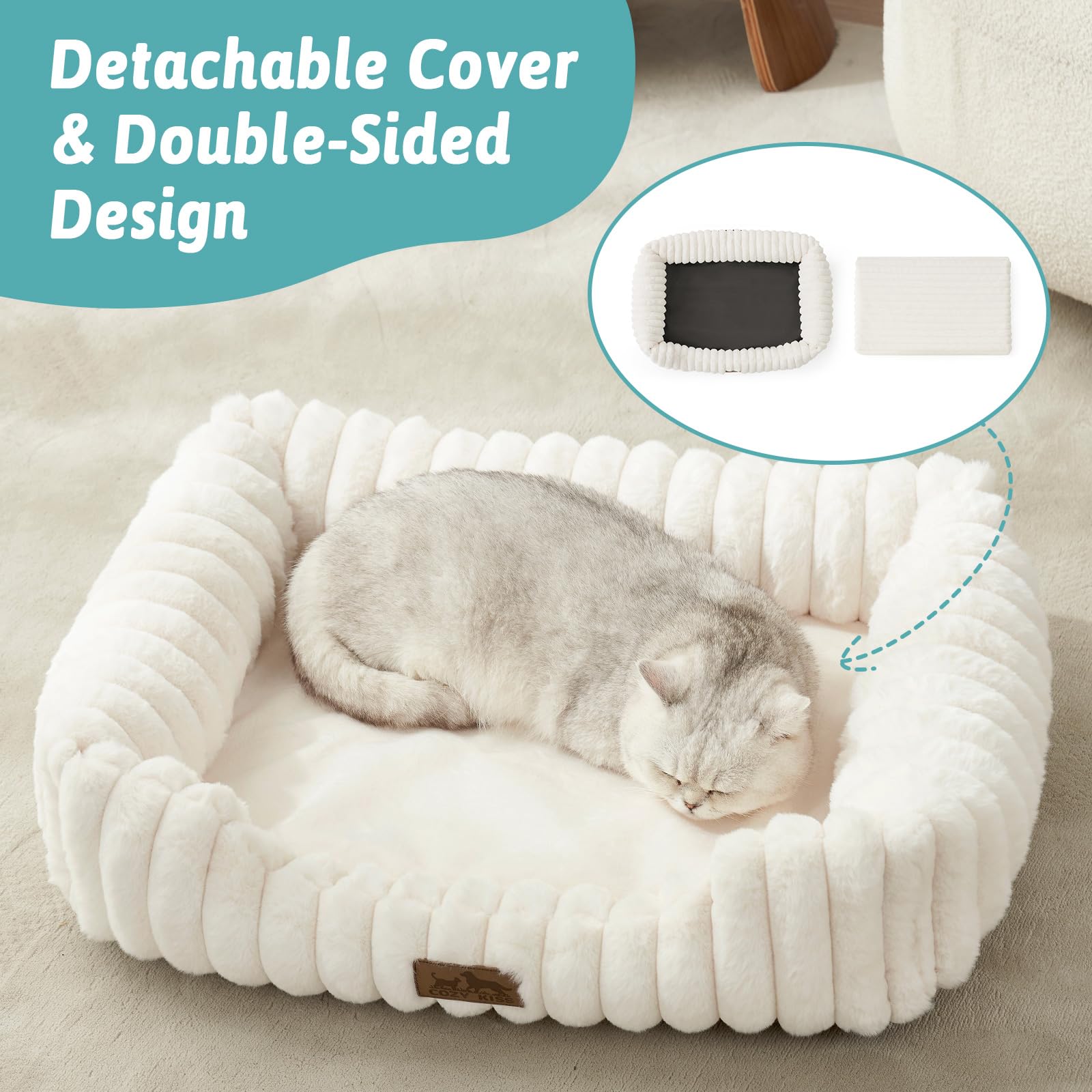 Cama Ortopédica Rectangular Lavable con Lados Elevados y Base Antideslizante — Cama Calmante para Perros y Gatos de Interior