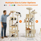 PAWZ Road 72-81 Inches Large Cat Tree, Tall Cat Tower with Large Mental Hammock for Indoor Cats Adults,7 Sisal-Covered Scratching Posts, 2 Padded Perches, Condos, and Basket