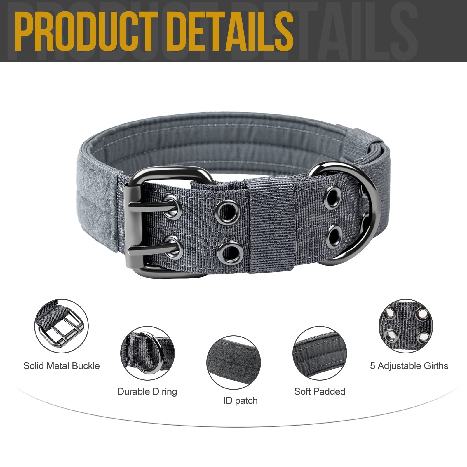 OneTigris Tactical — Collar Militar Ajustable con Argolla D y Hebilla de Metal para Perro