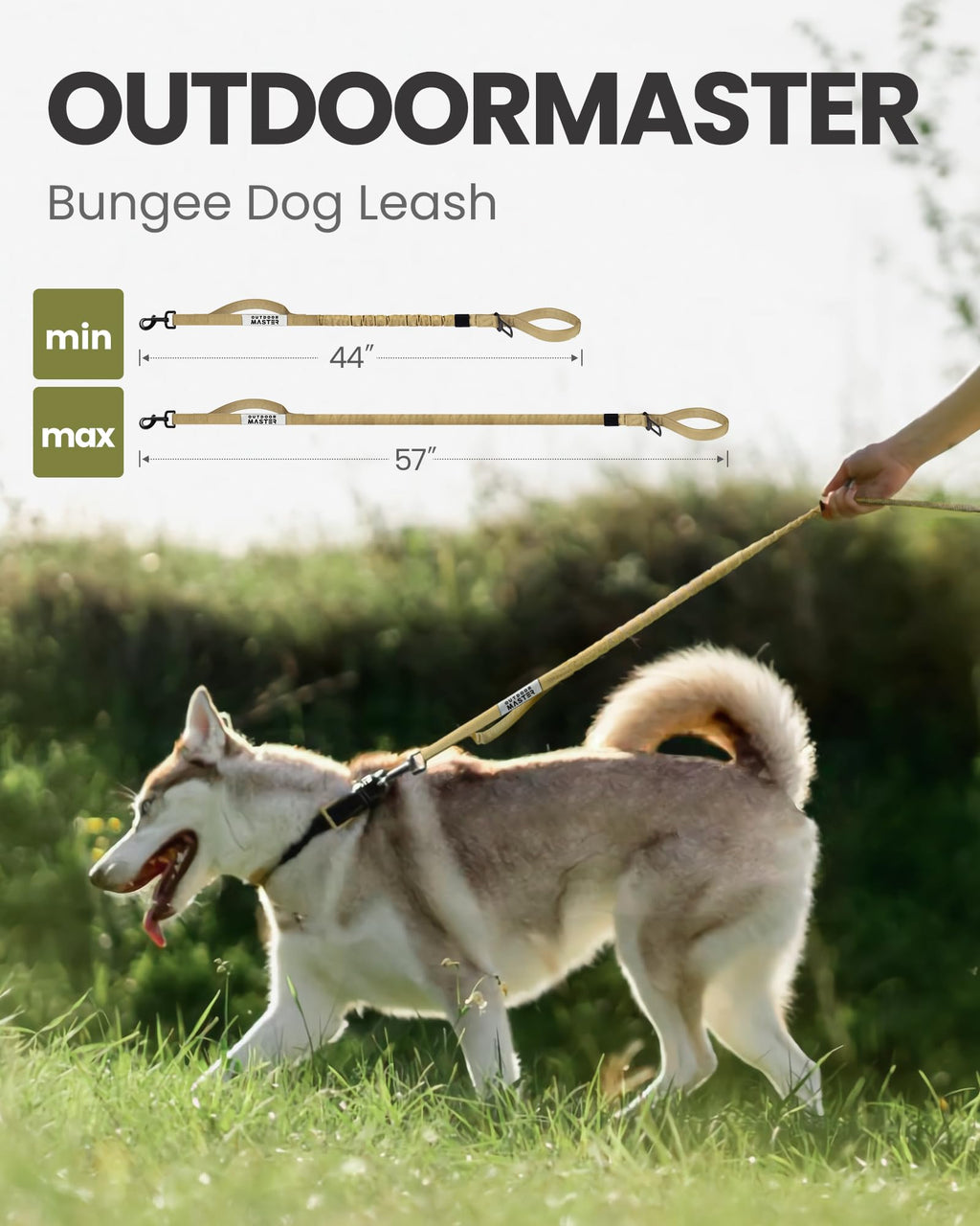 OutdoorMaster Bungee — Correa Elástica con Doble Mango Acolchado y Mosquetón 360° para Perro