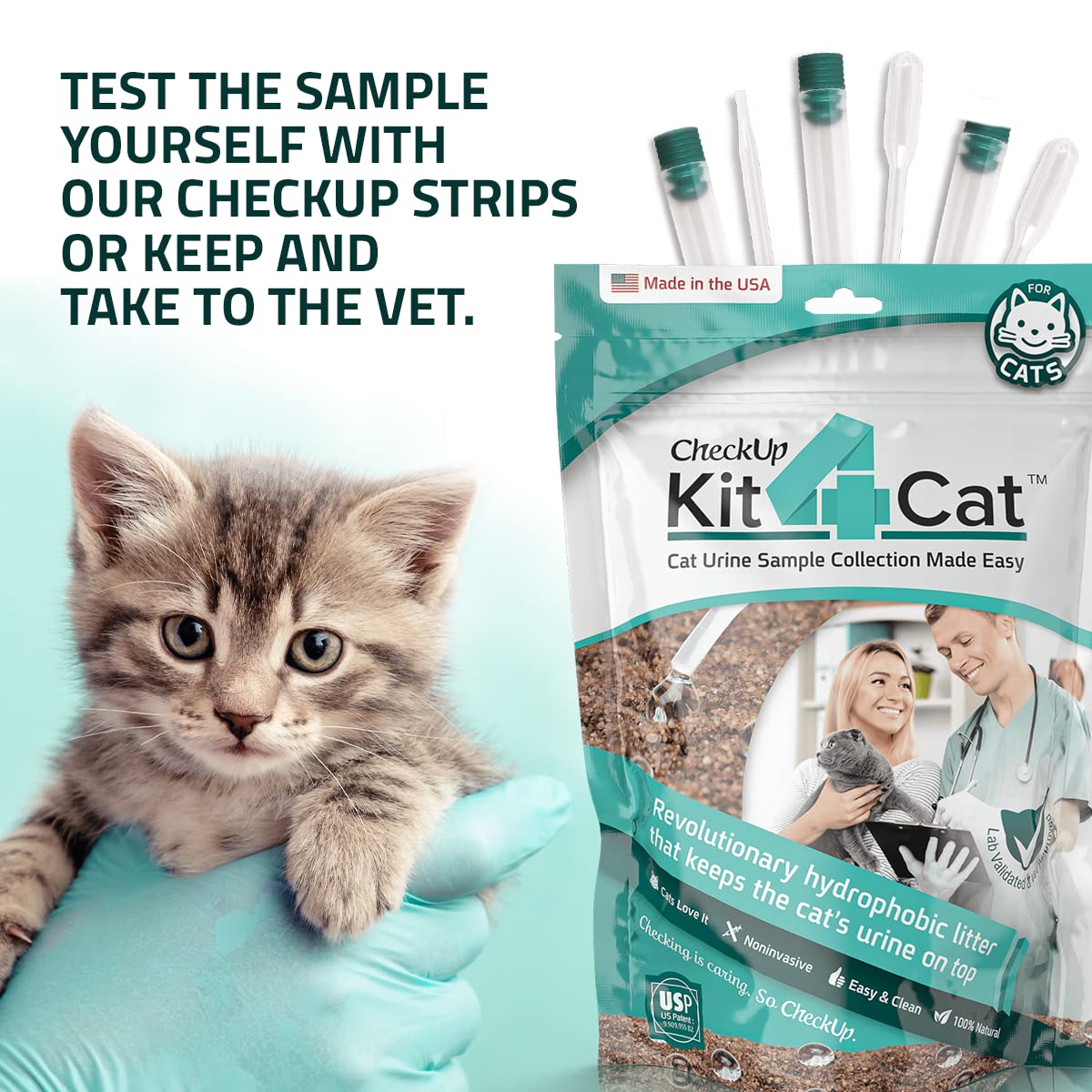 KIT4CAT CheckUp — Kit de Análisis de Orina en Casa para Gato | Arena Hidrofóbica + 2 Tiras Reactivas para 10 Parámetros