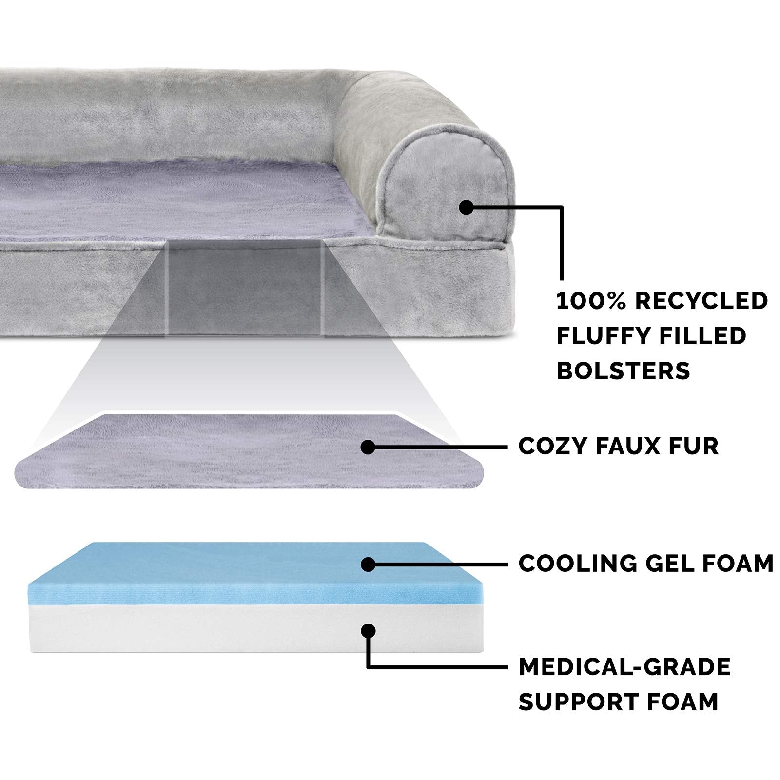 Furhaven Cooling Gel — Cama Ortopédica con Gel Refrescante, Bolsters Removibles y Cubierta Lavable para Perros Grandes