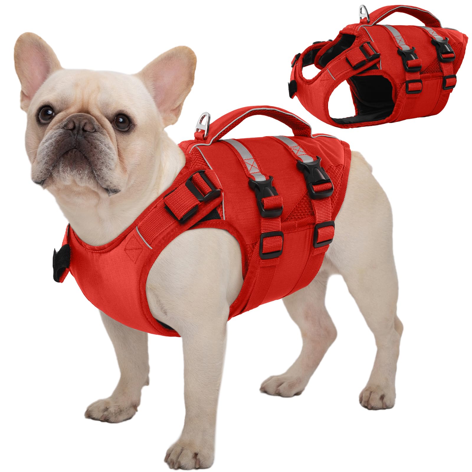 Kuoser — Chaleco Salvavidas con Alta Flotación, Tiras Reflectantes y Asa de Rescate para Perros