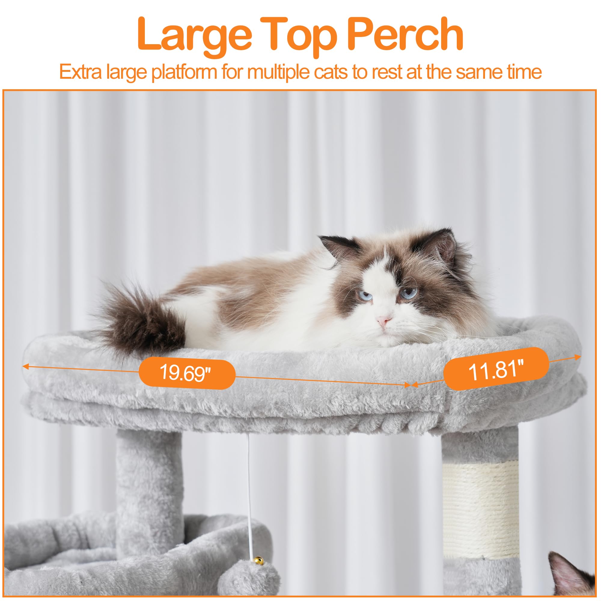 Heybly Torre para Gatos Grandes — Árbol Multinivel con Perchas Anchas, Cueva y Tablero Rascador para Gatos de hasta 9 kg