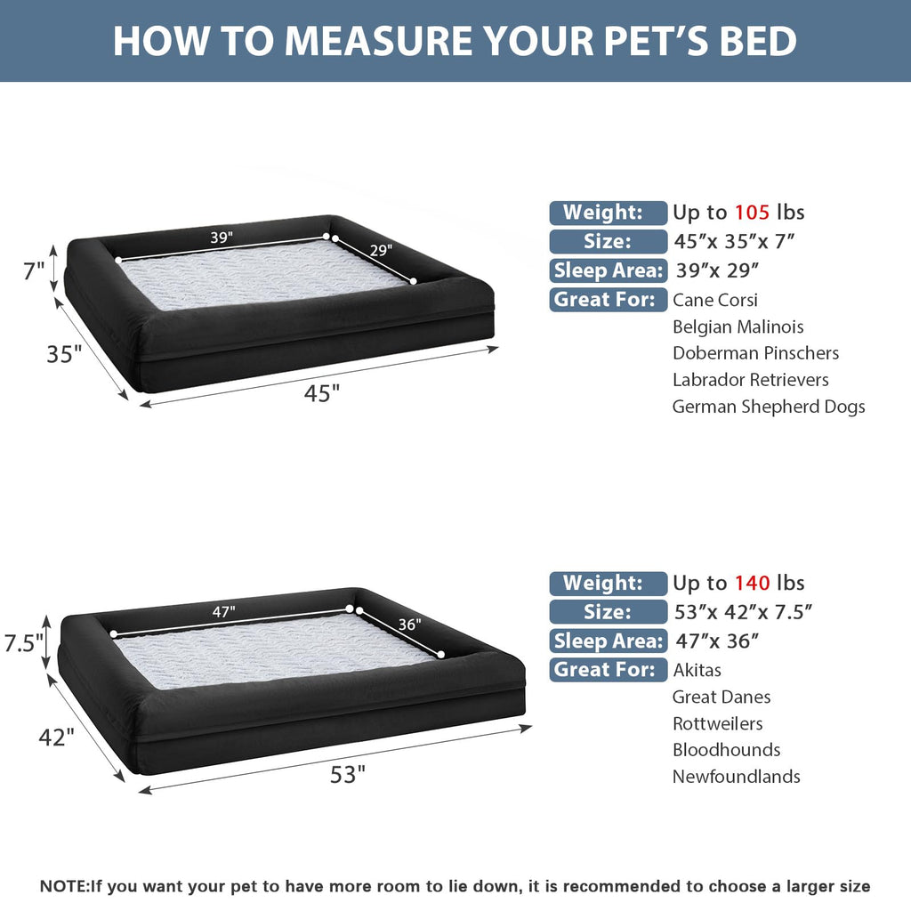 WNPETHOME — Cama Ortopédica Sofá para Perro XL con Cubierta Extraíble Impermeable y Bordes Acolchados