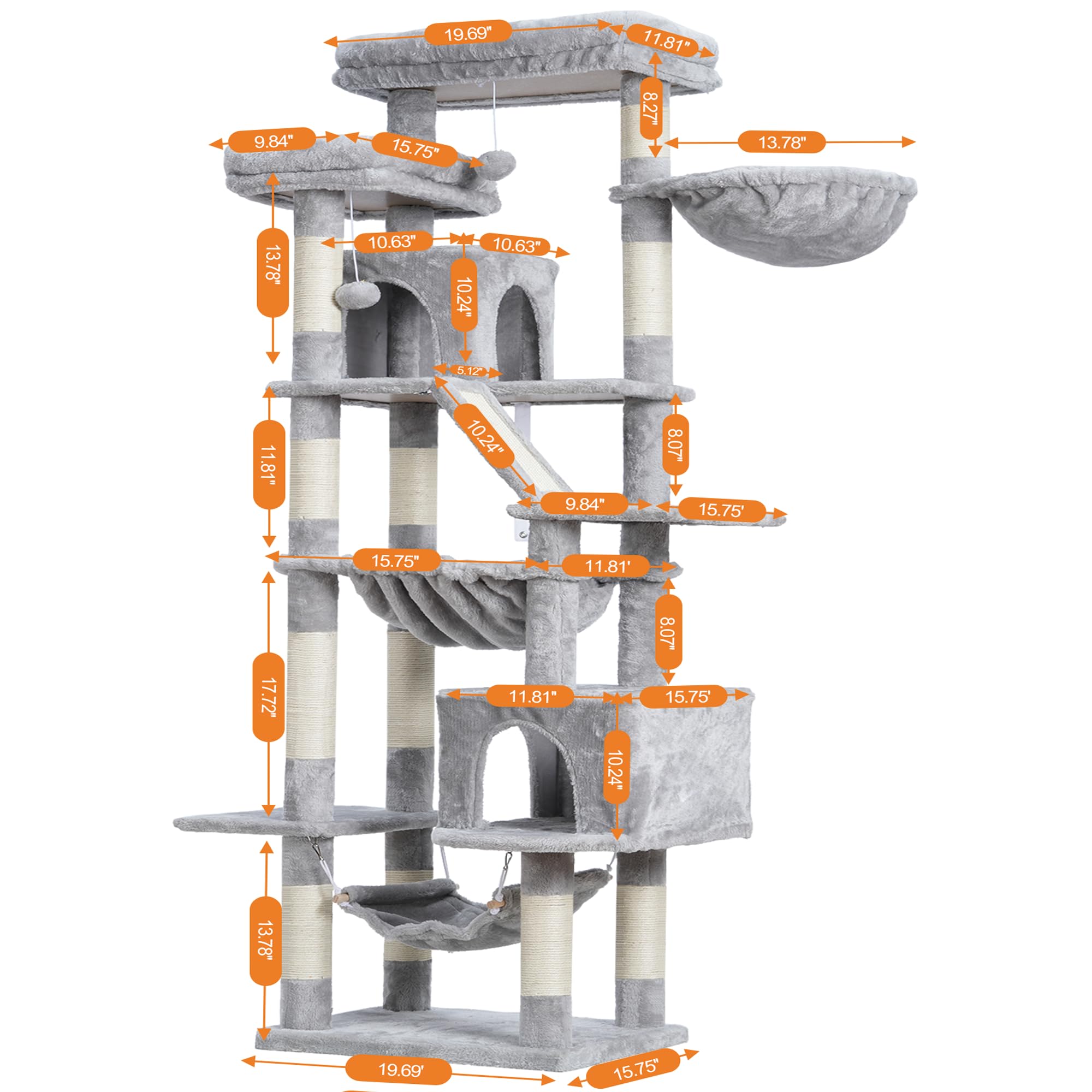 Heybly Torre para Gatos Grandes — Árbol Multinivel con Perchas Anchas, Cueva y Tablero Rascador para Gatos de hasta 9 kg