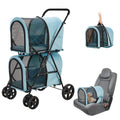 LPOTIUS Carriola Doble para Perros y Gatos con 2 Transportadoras Desmontables — Carreola Plegable con 4 Ruedas para Mascotas Pequeñas y Medianas