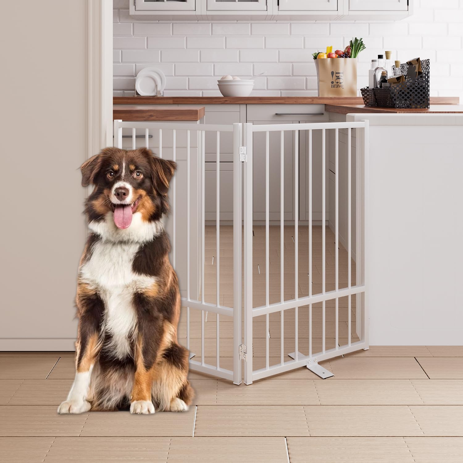 Corralito y Reja Divisoria de Metal para Perros — Puerta Abatible, Plegable y Autoportante para Interiores