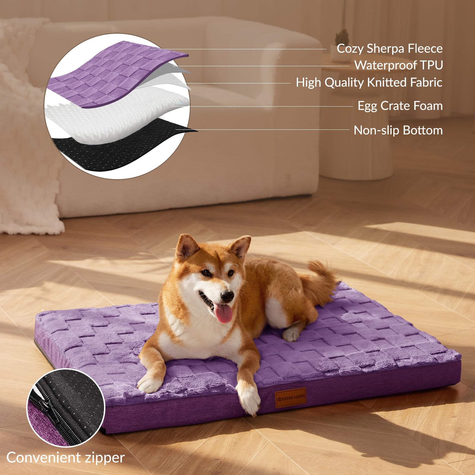 Patas Lague — Cama Ortopédica con Espuma Egg Crate, Funda Lavable y Base Antideslizante para Perro