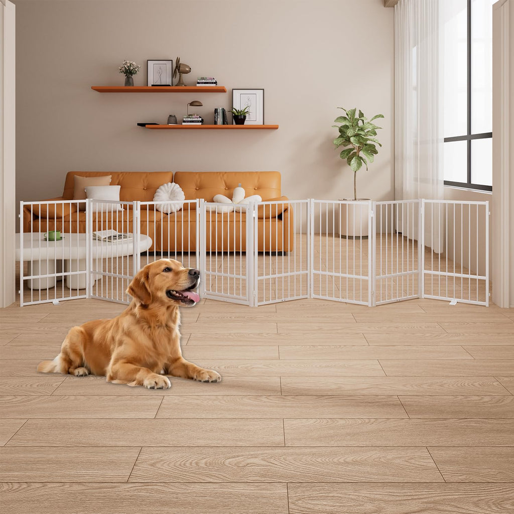 Corralito y Reja Divisoria de Metal para Perros — Puerta Abatible, Plegable y Autoportante para Interiores