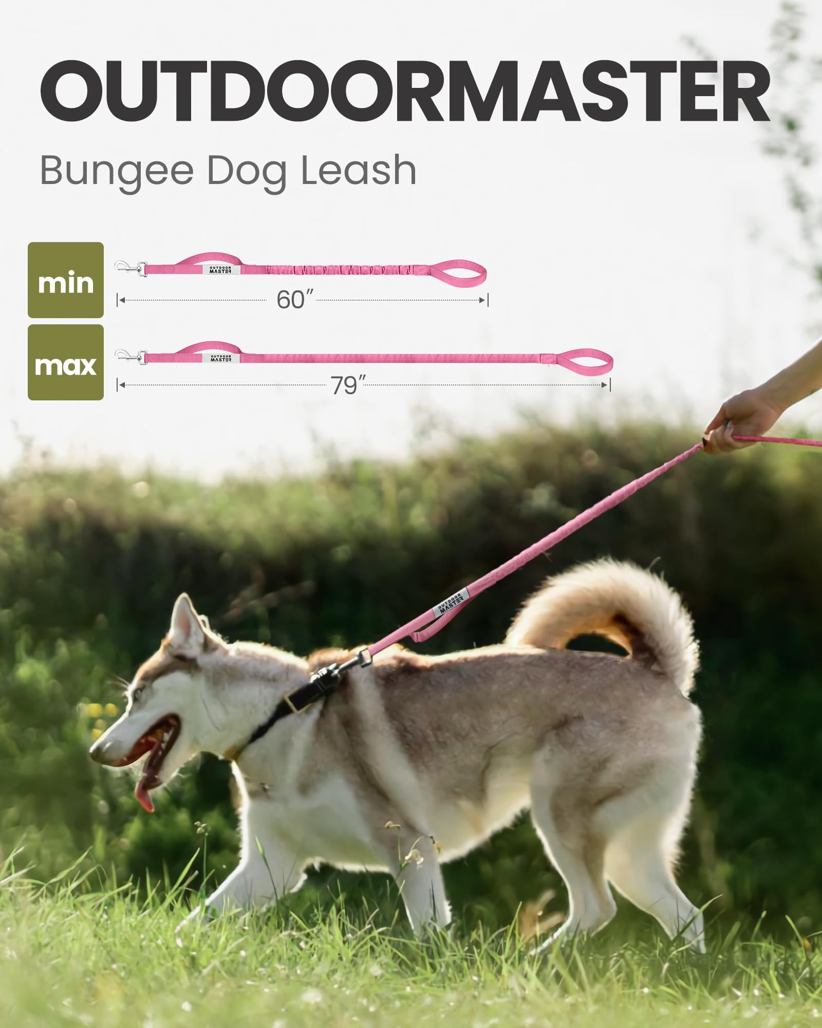 OutdoorMaster Bungee — Correa Elástica con Doble Mango Acolchado y Mosquetón 360° para Perro