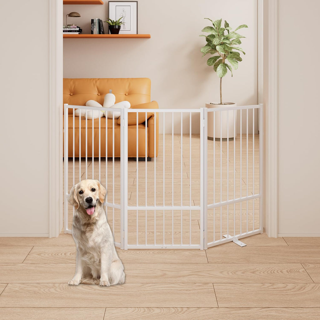 Corralito y Reja Divisoria de Metal para Perros — Puerta Abatible, Plegable y Autoportante para Interiores