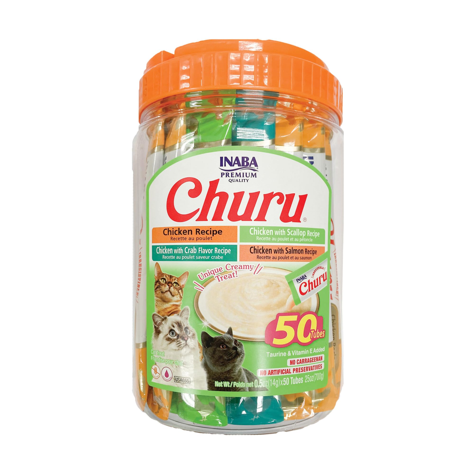 INABA Churu — Snack Cremoso Lickable sin Granos con Vitamina E y Taurina para Gato