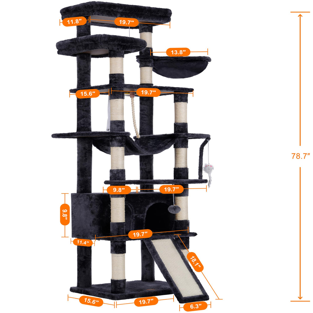 Heybly Torre para Gatos Grandes — Árbol Multinivel con Perchas Anchas, Cueva y Tablero Rascador para Gatos de hasta 9 kg