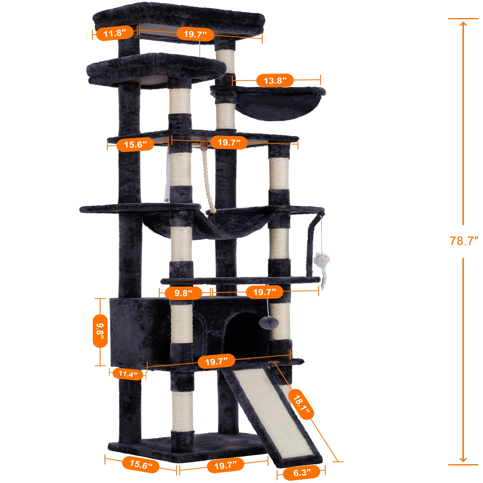 Heybly Torre para Gatos Grandes — Árbol Multinivel con Perchas Anchas, Cueva y Tablero Rascador para Gatos de hasta 9 kg