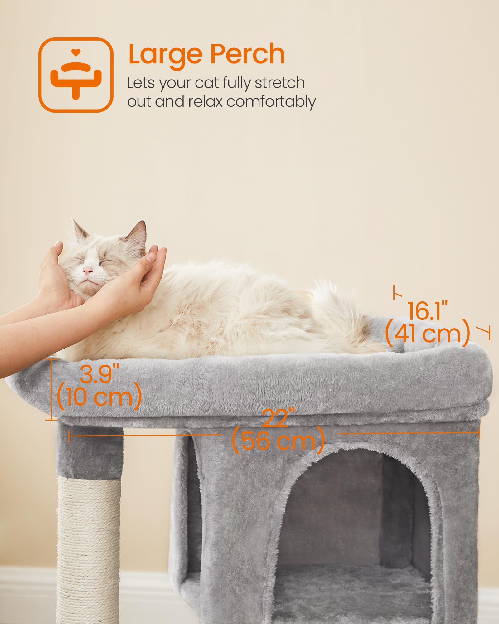 Feandrea — Torre Rascador para Gatos con Condo, Perchas y Postes de Sisal