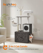 Feandrea Torre Rascador para Gato con Mueble para Arenero Integrado — Centro de Actividades 2 en 1 con Cojines Lavables y Postes de Sisal