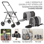 LPOTIUS Carriola Doble para Perros y Gatos con 2 Transportadoras Desmontables — Carreola Plegable con 4 Ruedas para Mascotas Pequeñas y Medianas