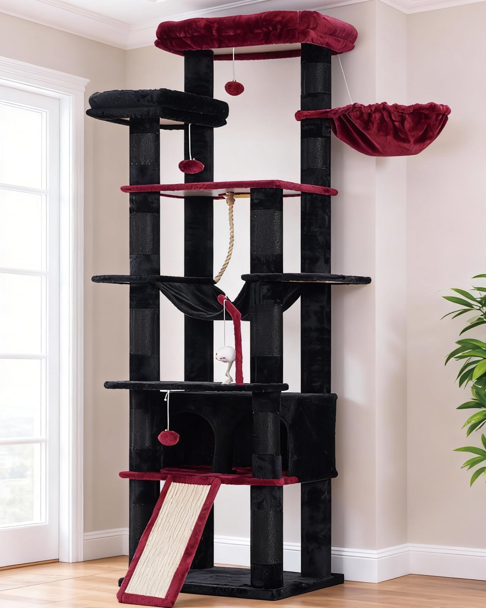 Heybly Torre para Gatos Grandes — Árbol Multinivel con Perchas Anchas, Cueva y Tablero Rascador para Gatos de hasta 9 kg