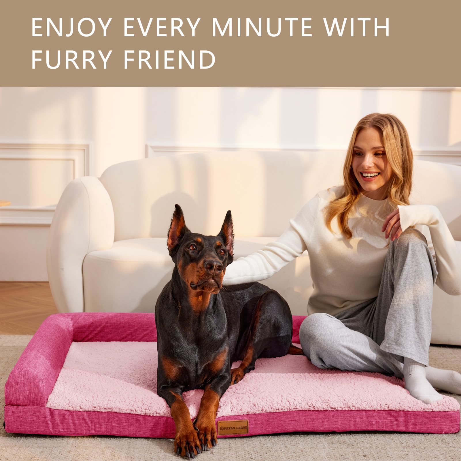 Patas Lague — Cama Ortopédica con Bolster en L y Cubierta Lavable Impermeable para Perro