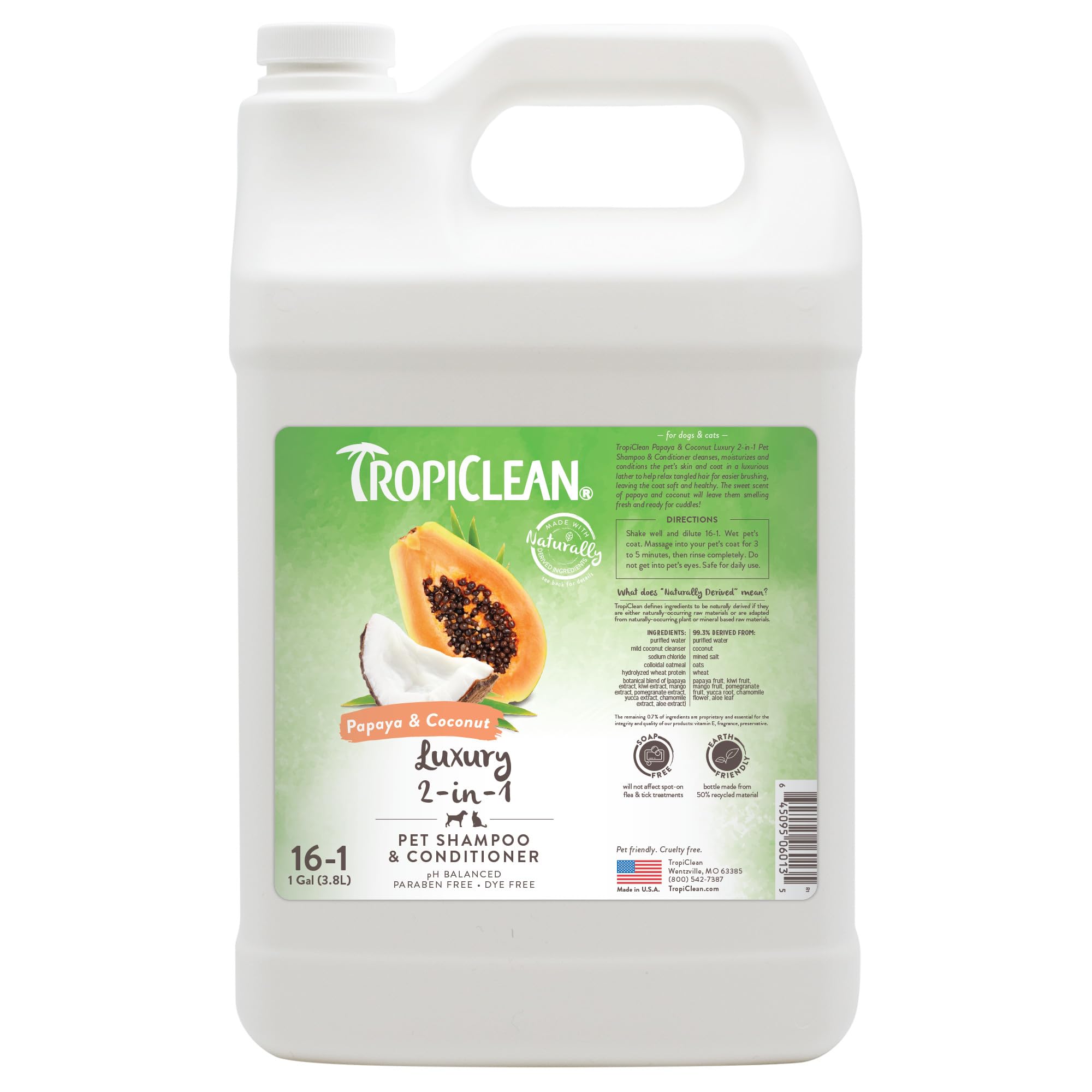 TropiClean Shampoo Galón — Shampoo Natural de Limpieza Profunda para Perros y Gatos