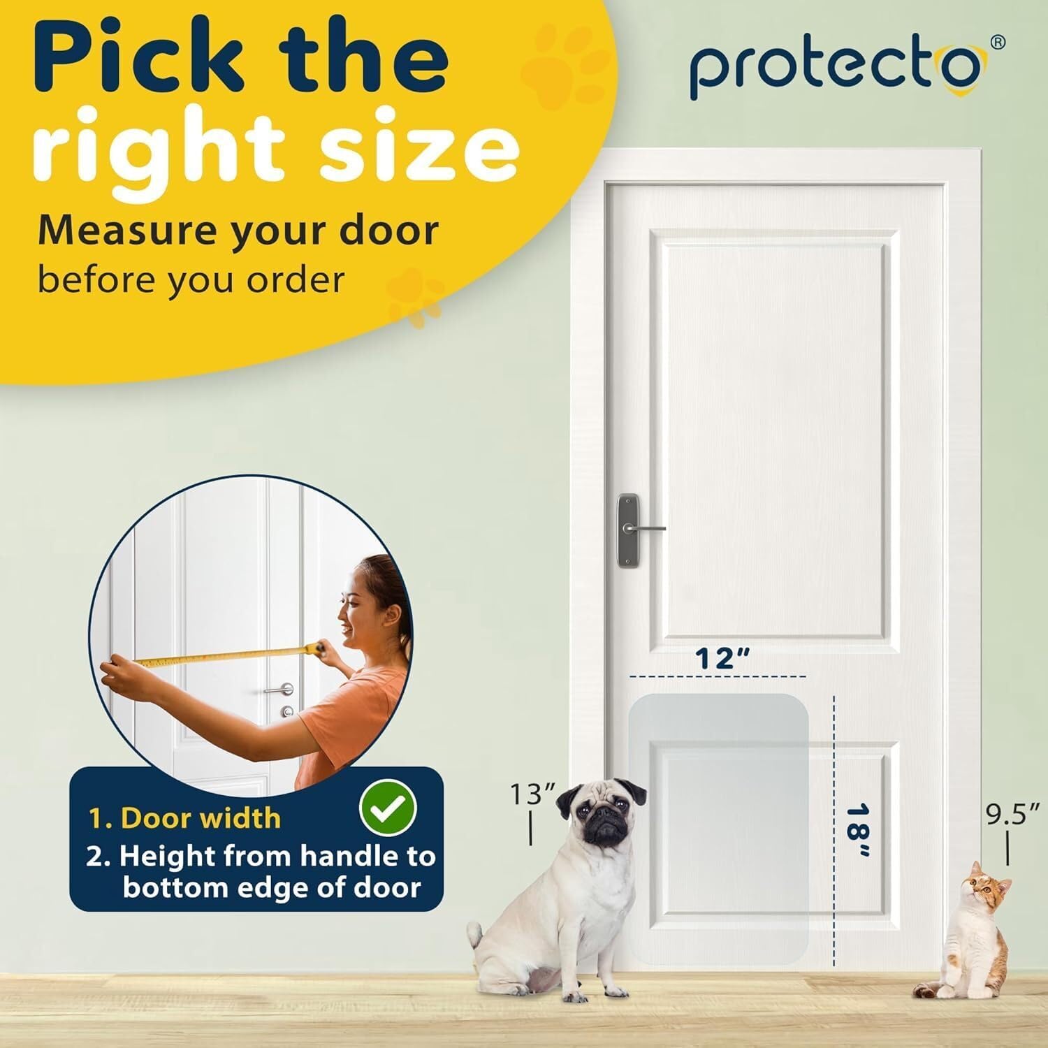 PROTECTO Heavy Duty Door Protector from Dog Scratching, Clear Door Scratch Protector, Easy & Quick to Install on Window, Wall, Screen & Sliding Doors, Cat Scratch Guard for Indoors Outdoors