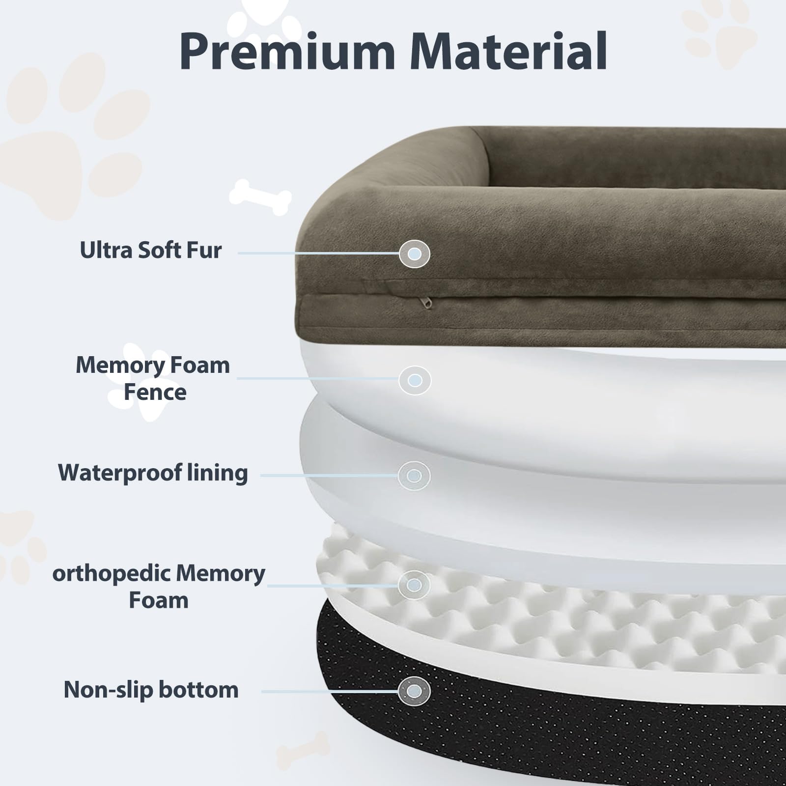 WNPETHOME — Cama Ortopédica Sofá para Perro XL con Cubierta Extraíble Impermeable y Bordes Acolchados