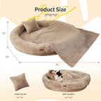 Cama Tamaño Humano para Perros y Adultos con Almohada y Cobija — Felpa Ortopédica Lavable y Removible para Mascotas Grandes