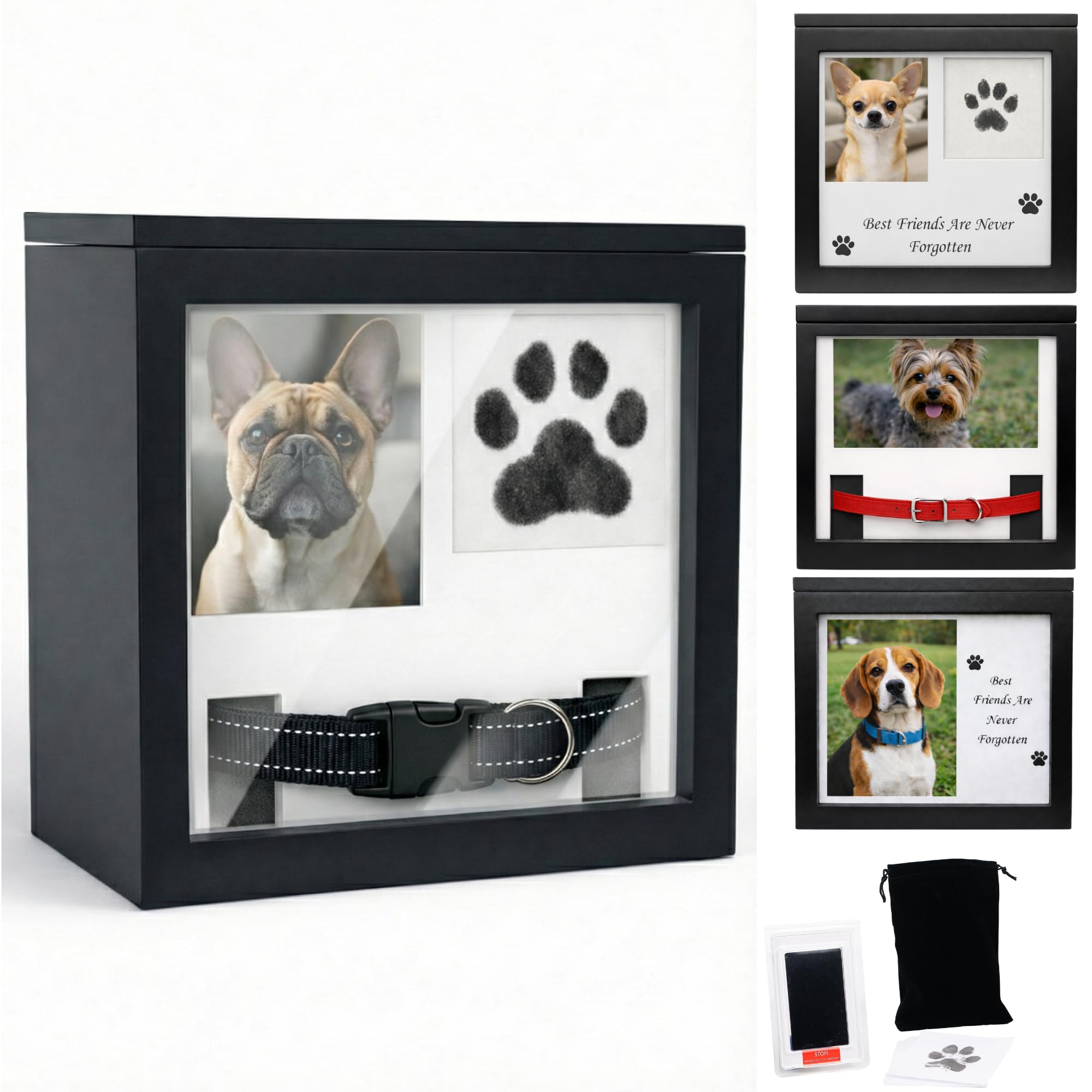 OtterPets — Urna Memorial para Cenizas de Mascotas con 4 Tipos de Exhibición, Kit de Huella y Bolsa de Franela para Perros y Gatos
