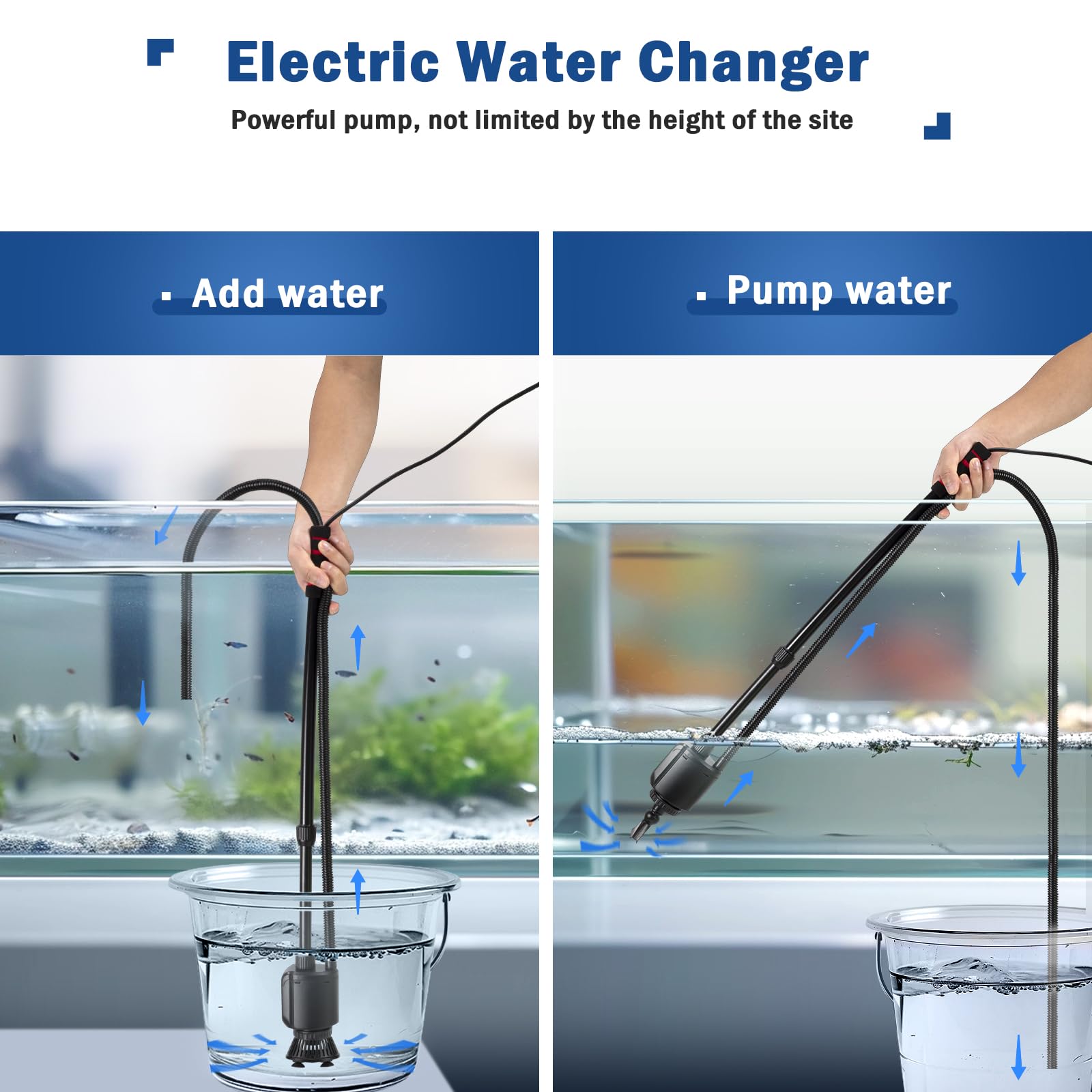AQQA Kit Limpiador Eléctrico 6 en 1 para Acuario — Cambiador de Agua, Aspiradora de Grava y Filtro para Pecera