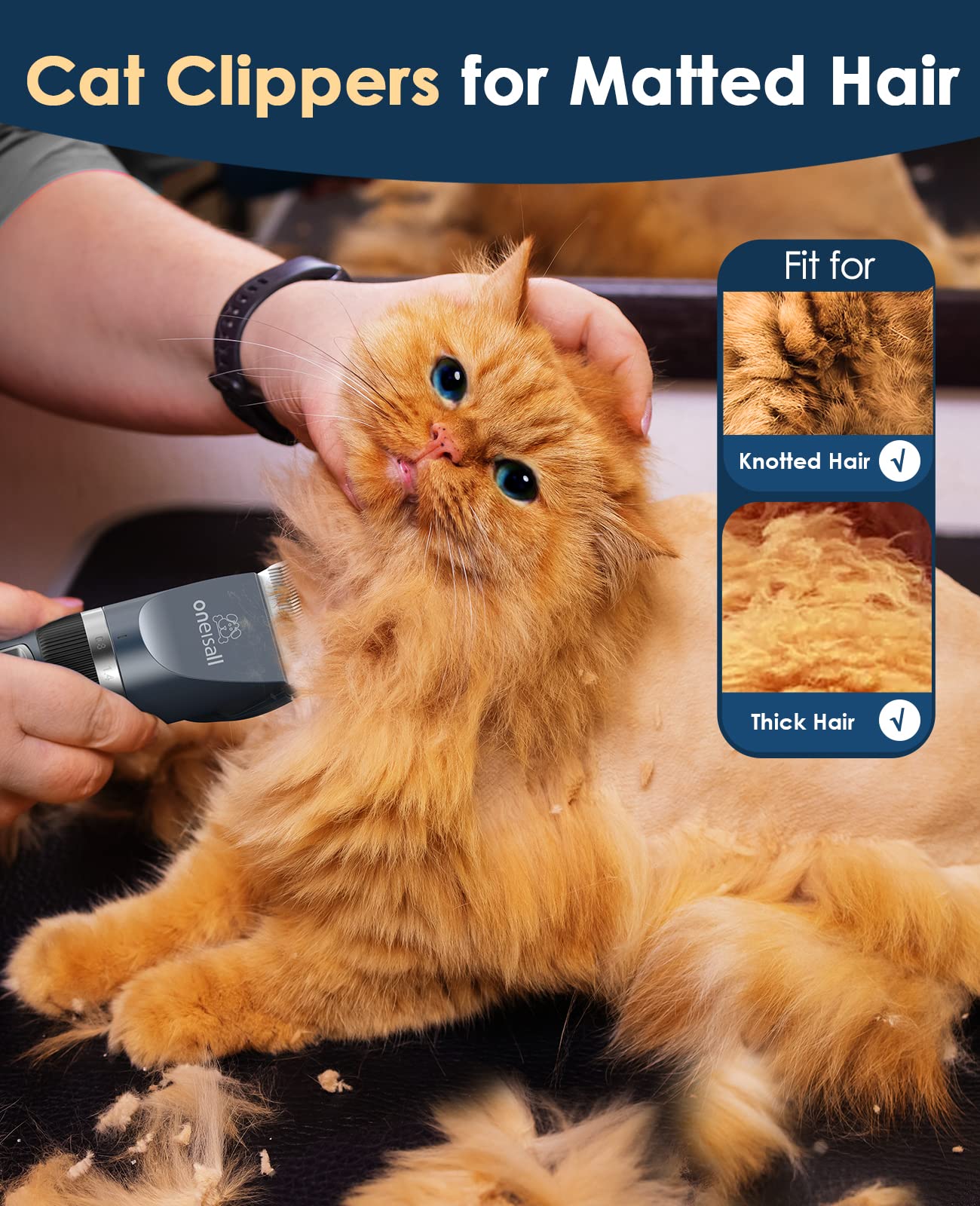 oneisall — Cortadora de Pelo para Gatos con Pelo Enredado y Apelmazado — Recortadora Silenciosa para Gatos
